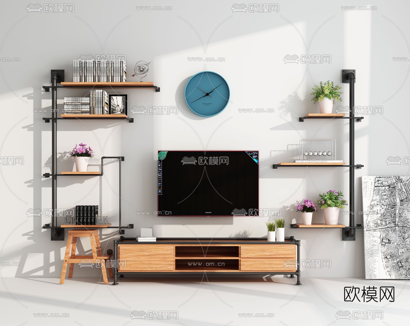 工业风壁柜电视柜3d模型下载