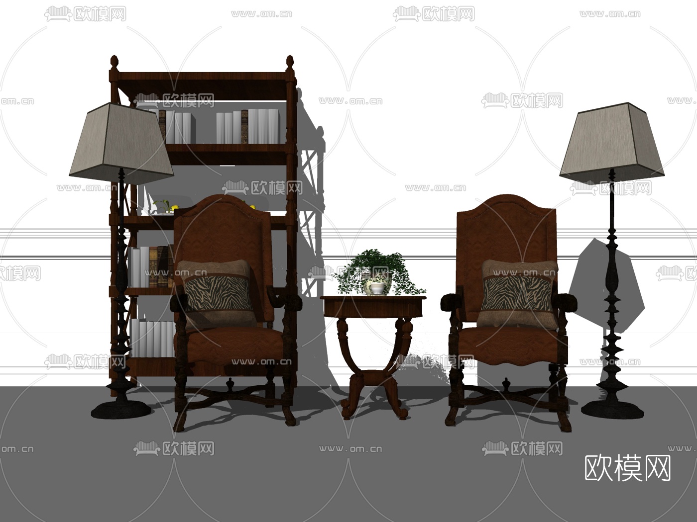 美式红木单椅su模型下载