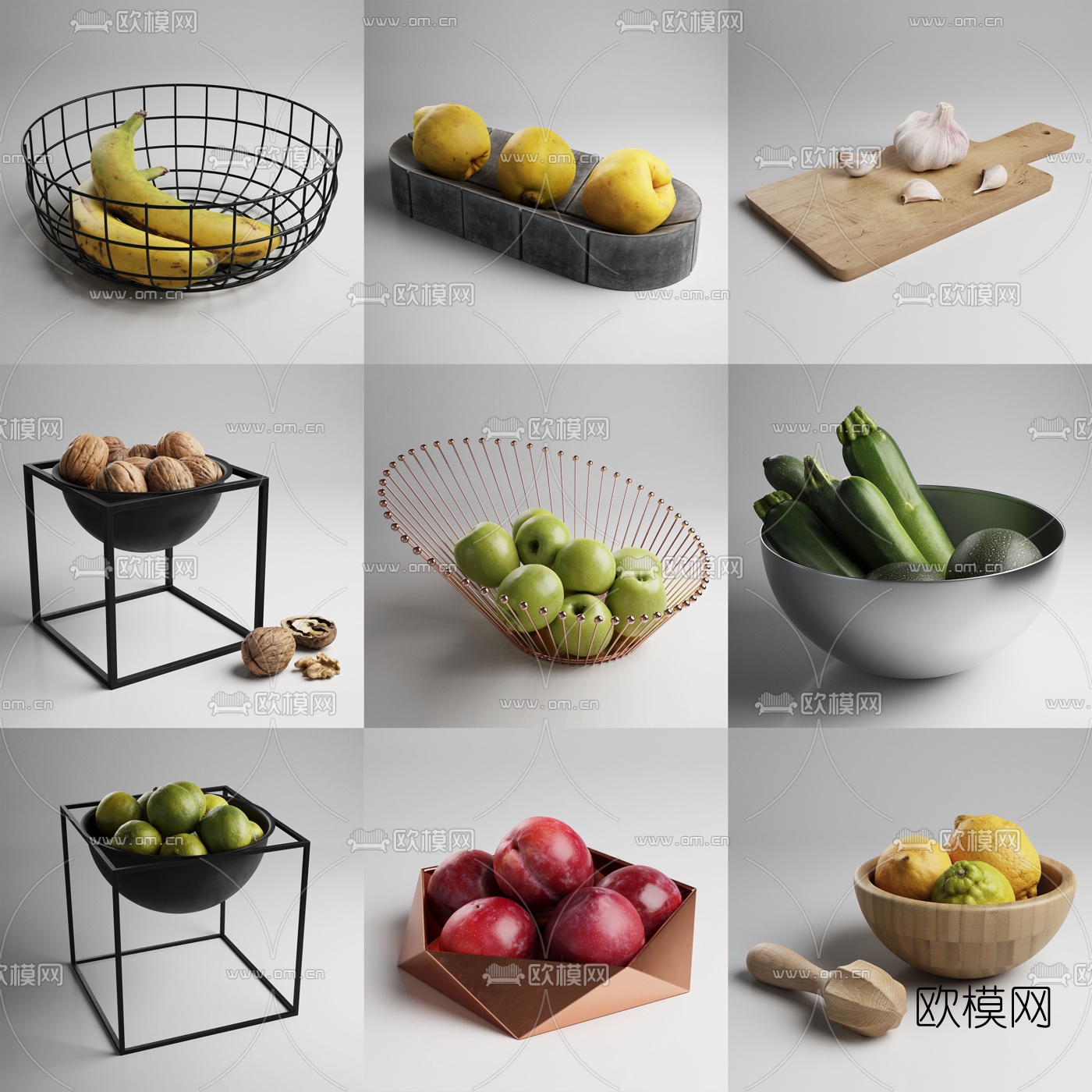 现代蔬菜水果食物组合3d模型