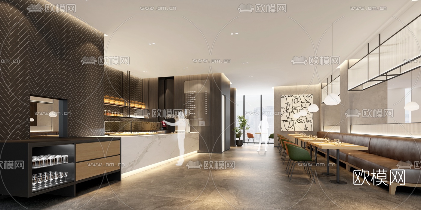 现代卡座茶餐厅3d模型