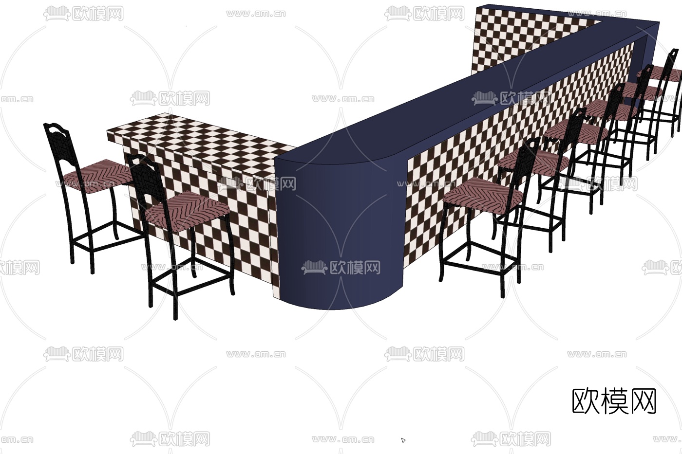 现代酒吧吧台免费su模型下载