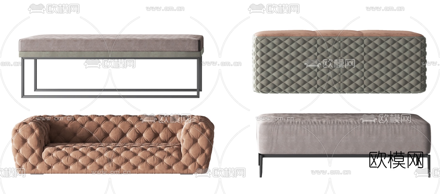 简欧绒布床尾凳3d模型下载