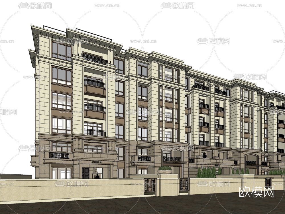 新中式连排洋房外观su模型下载（渲染图5）