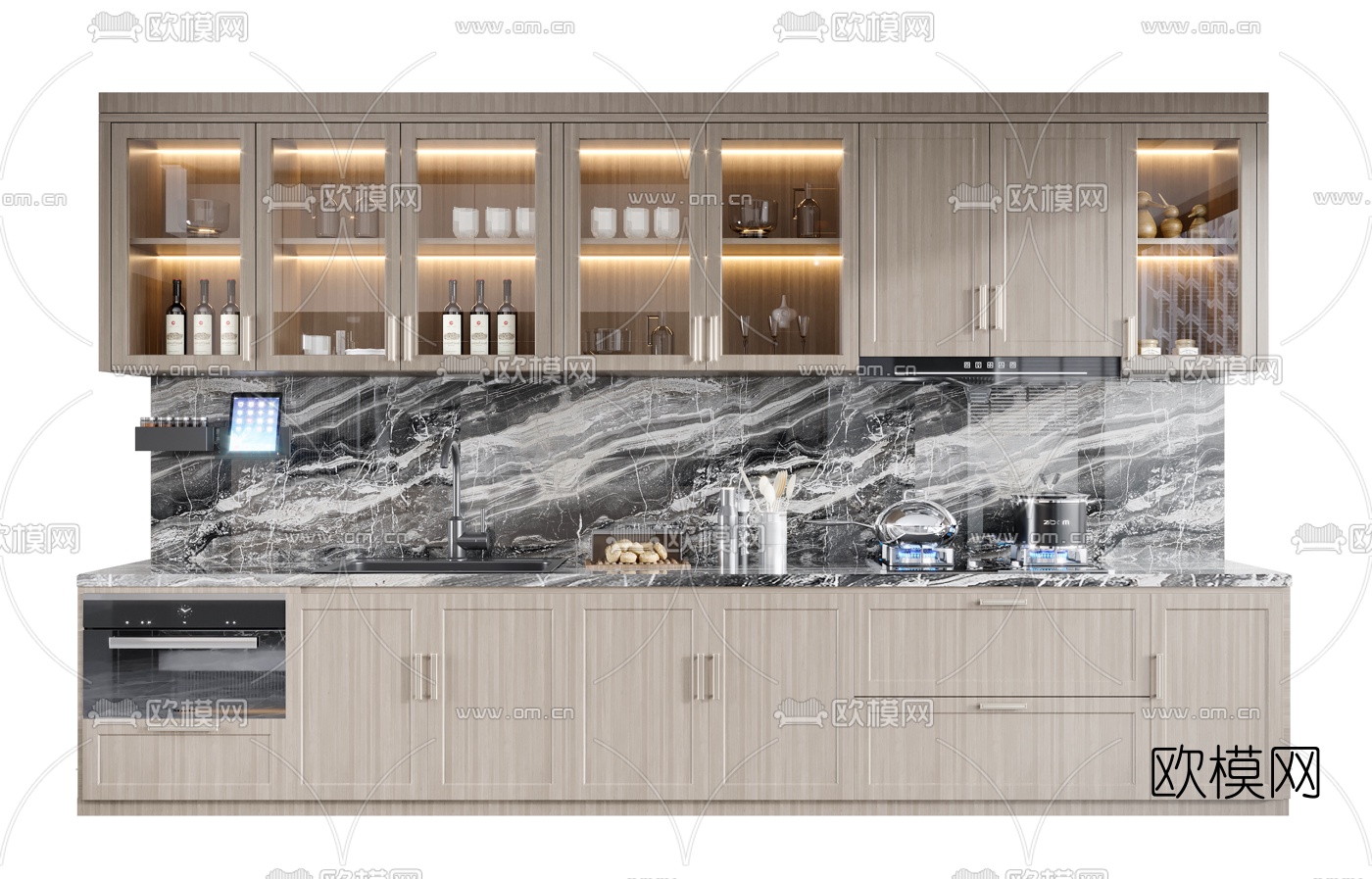 新中式橱柜3d模型下载（渲染图1）