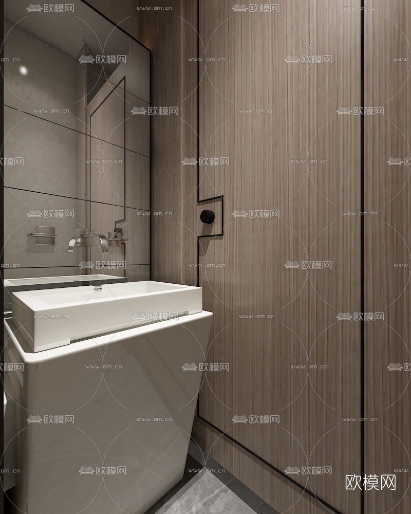 现代公共卫生间免费3d模型下载（渲染图3）