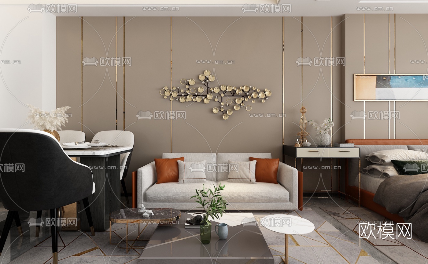 现代轻奢公寓免费3d模型下载（渲染图2）