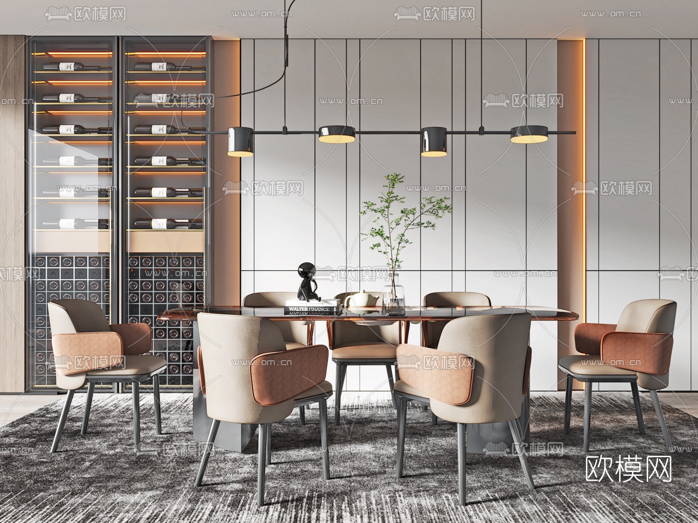 现代餐桌椅su模型下载（渲染图1）