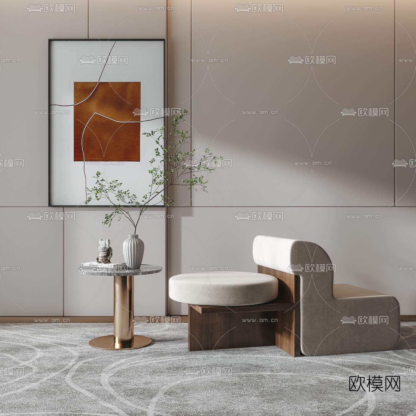 现代布艺休闲沙发边几3d模型