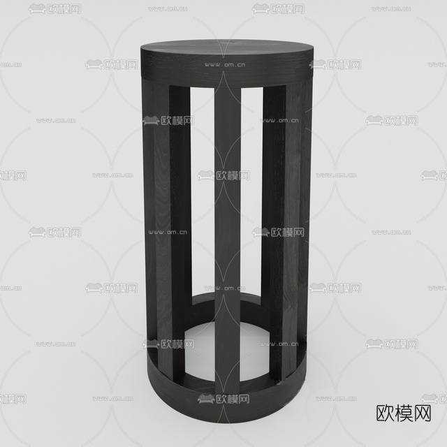 现代实木圆几免费3d模型下载