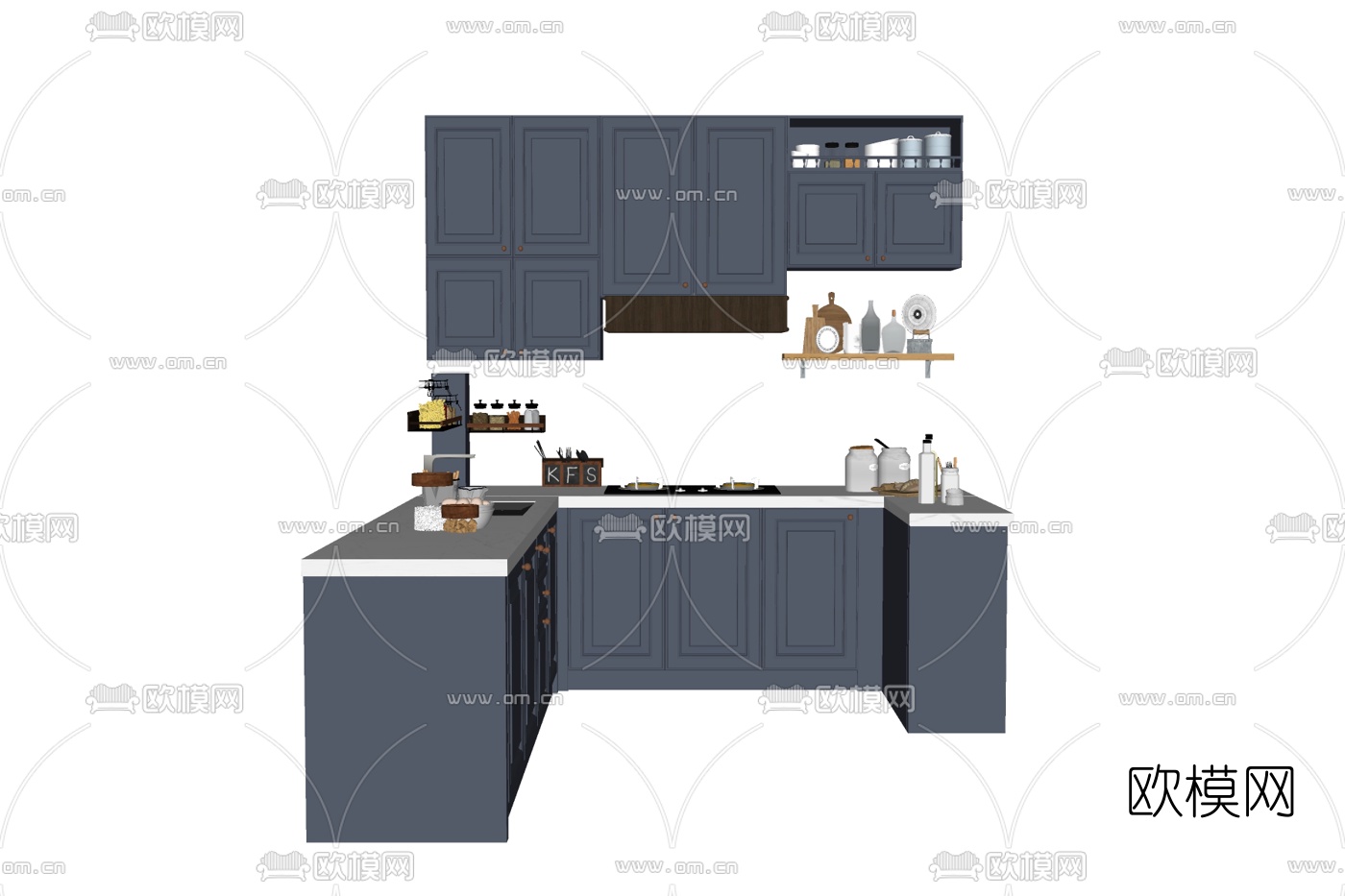 简欧实木烤漆橱柜su模型下载