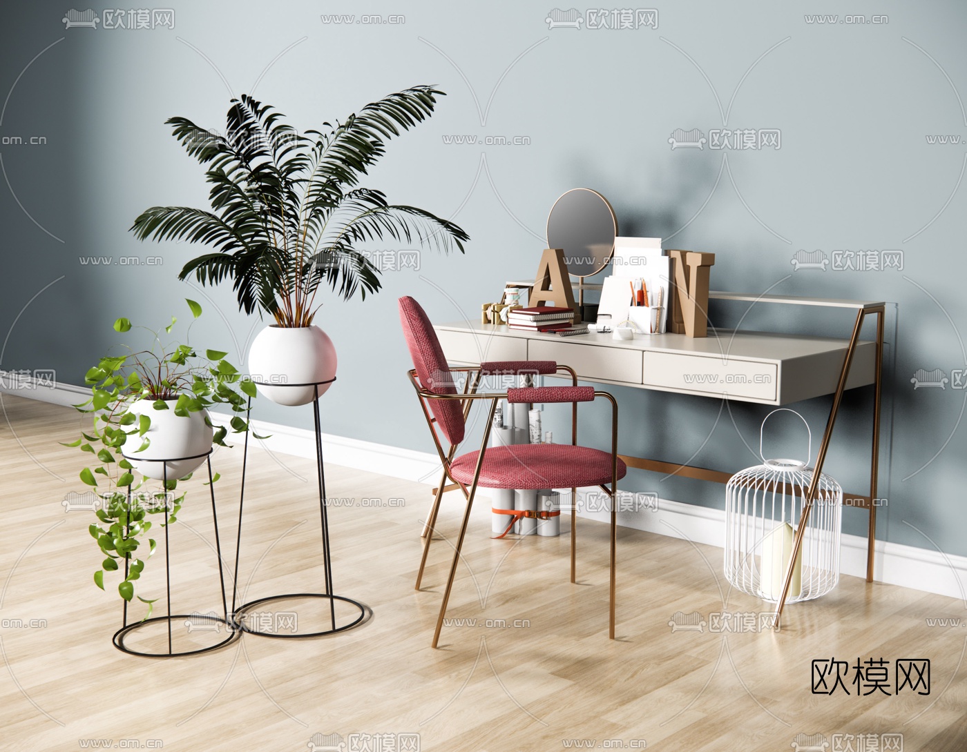 现代轻奢梳妆台su模型下载（渲染图1）