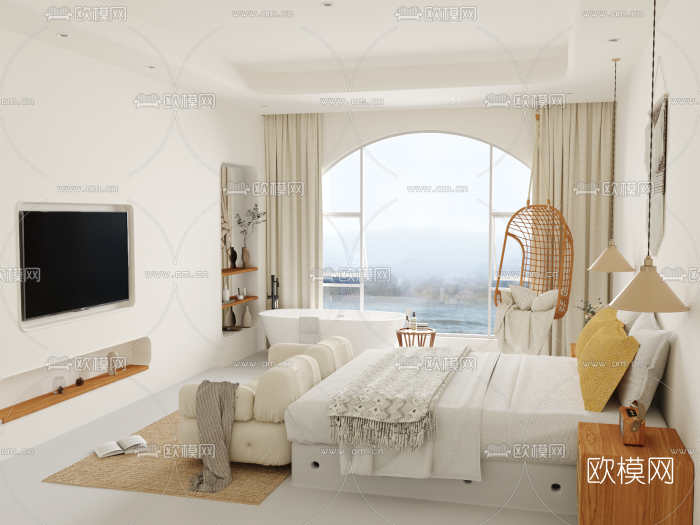 北欧民宿客房su模型下载（渲染图2）