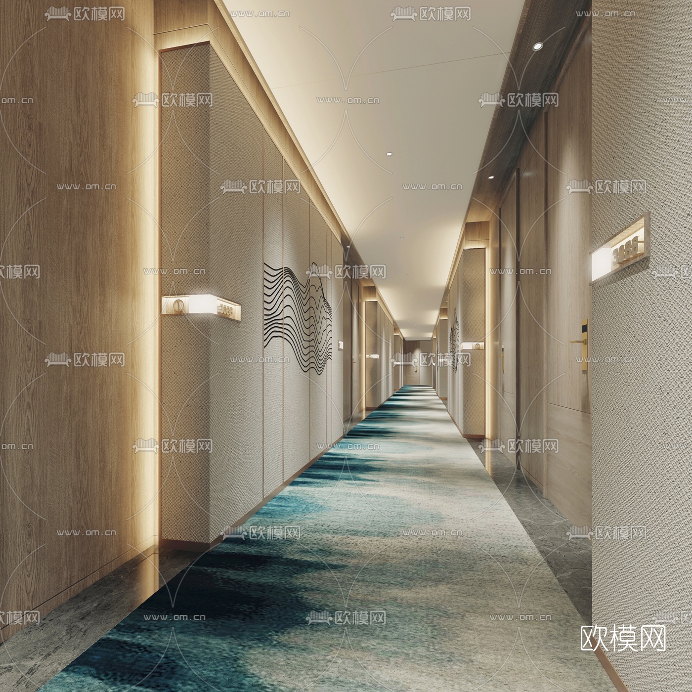 新中式酒店走廊过道3d模型