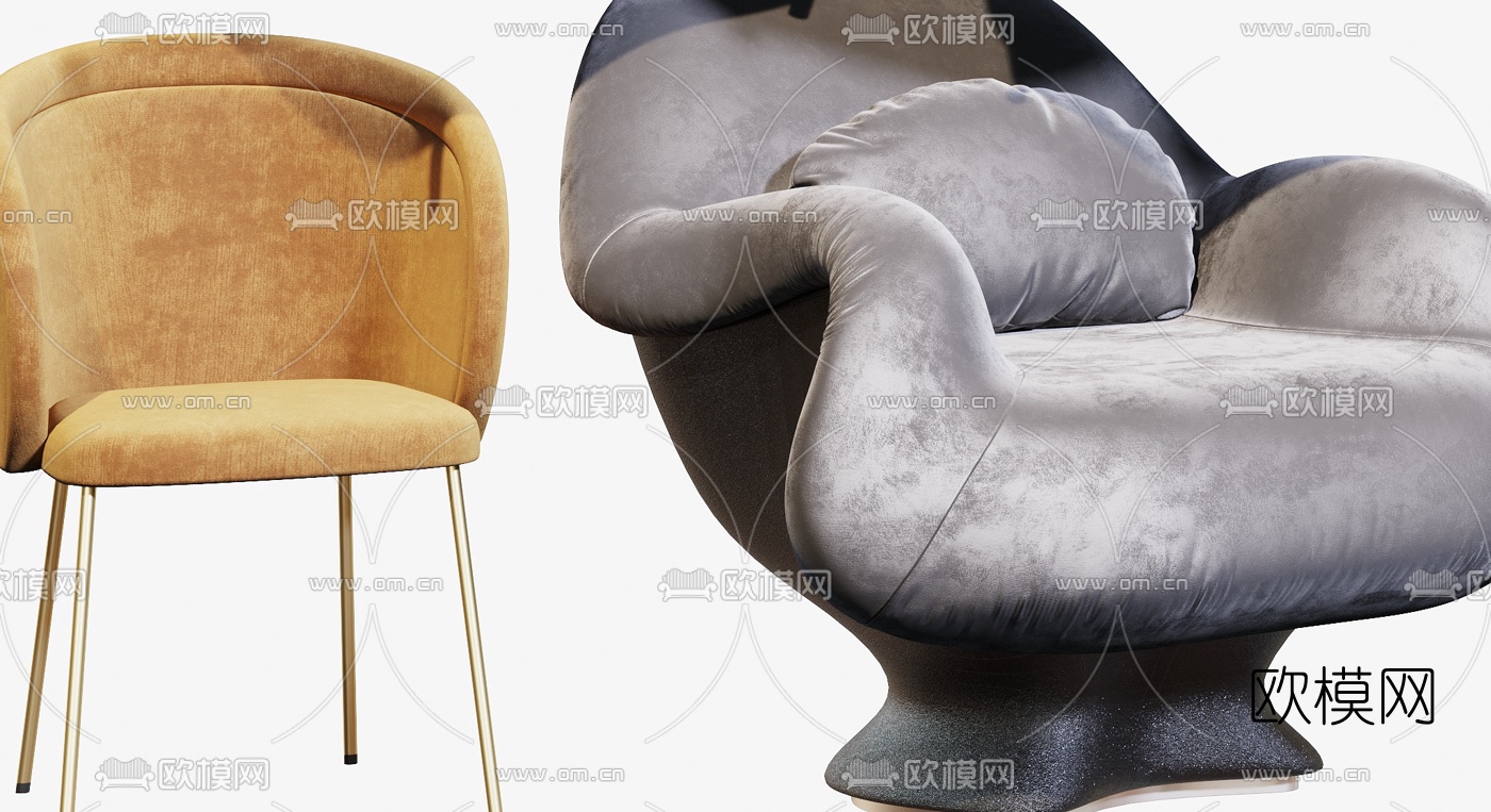 现代绒布单人沙发休闲沙发3d模型