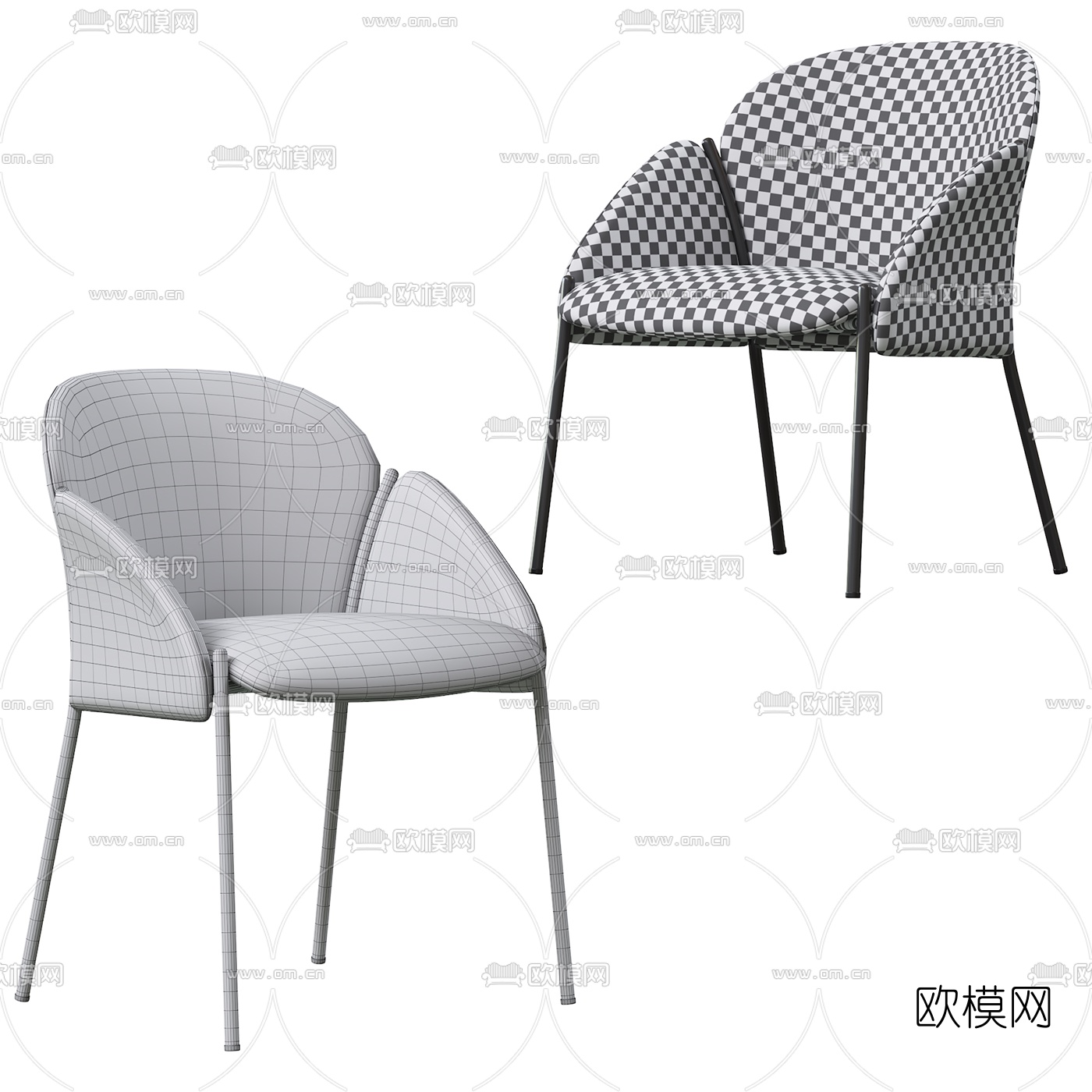 北欧绒布吧台椅3d模型下载（渲染图4）