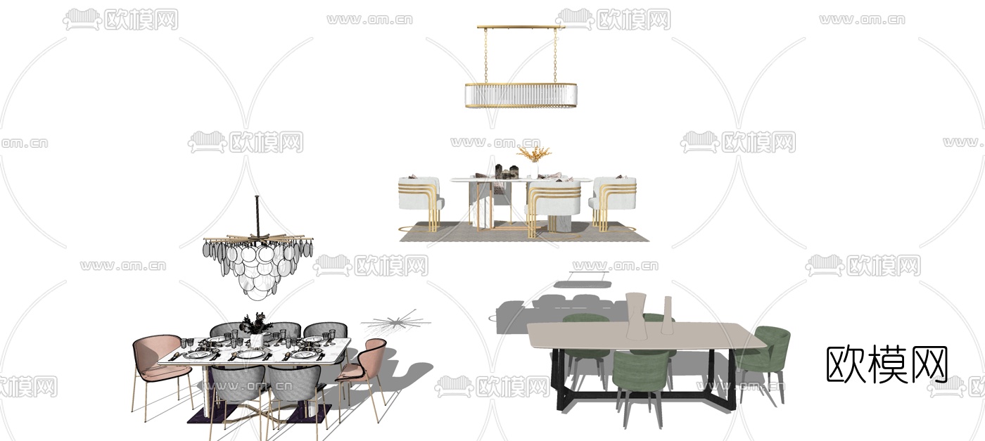 现代餐桌椅su模型下载