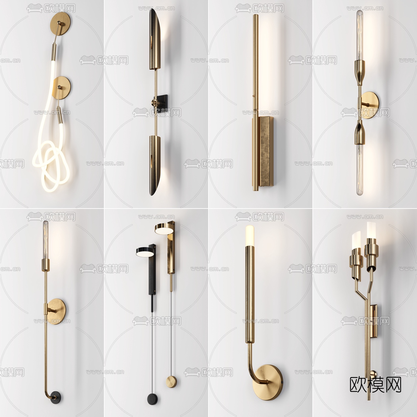 现代金属壁灯3d模型下载（渲染图1）