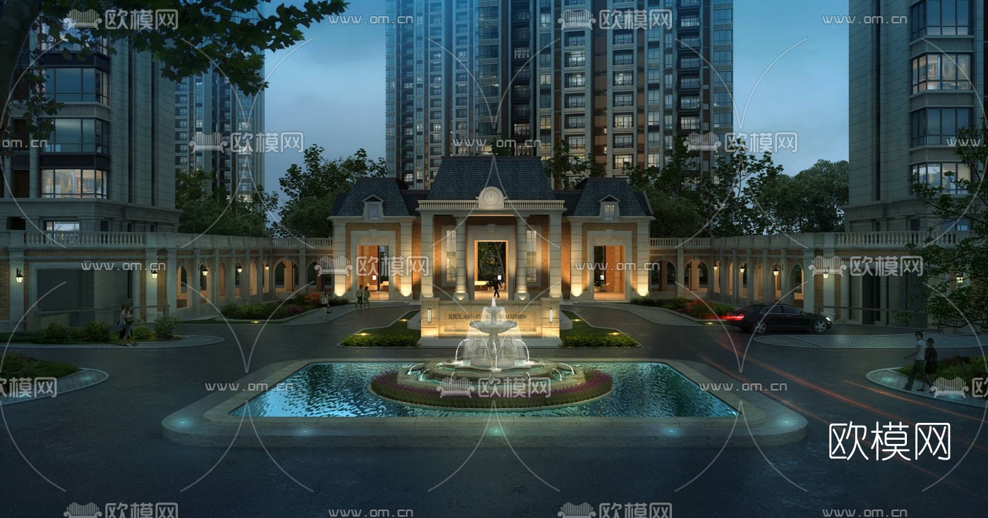 简欧住宅小区鸟瞰3d模型下载（渲染图3）