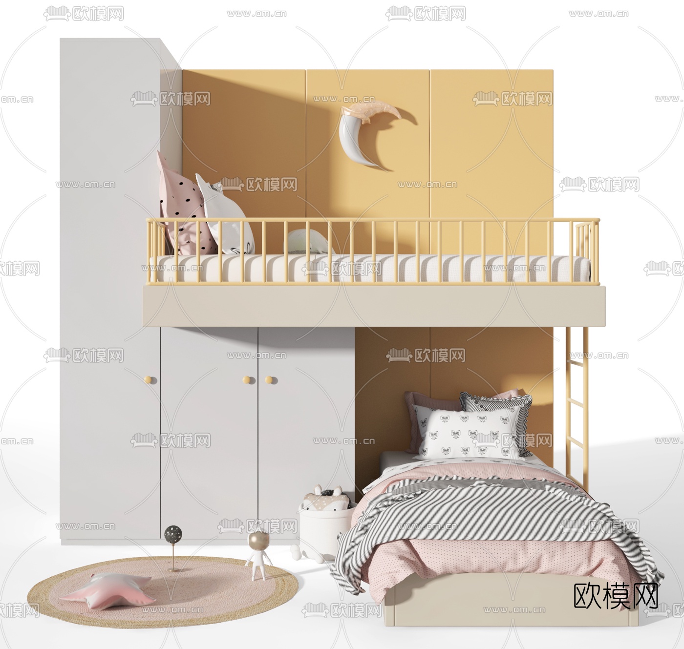 现代上下铺儿童床3d模型下载