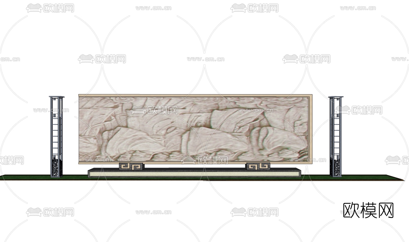 新中式浮雕景观墙免费su模型下载