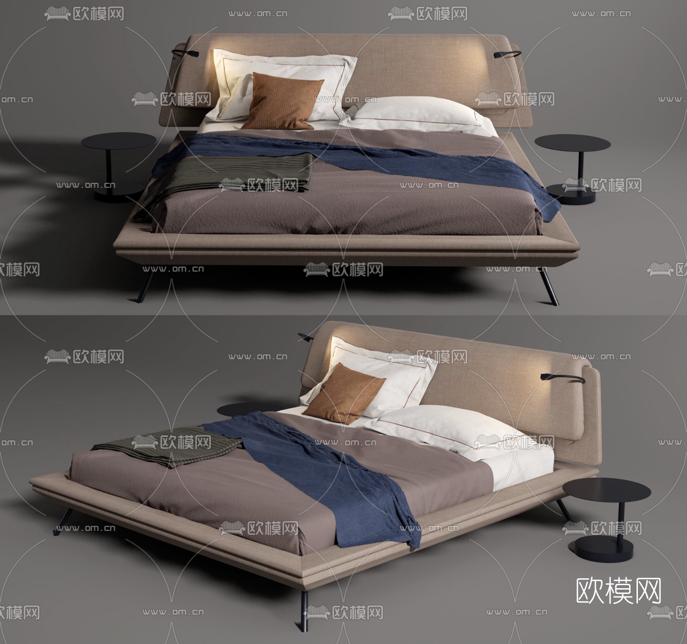 现代布艺双人床su模型