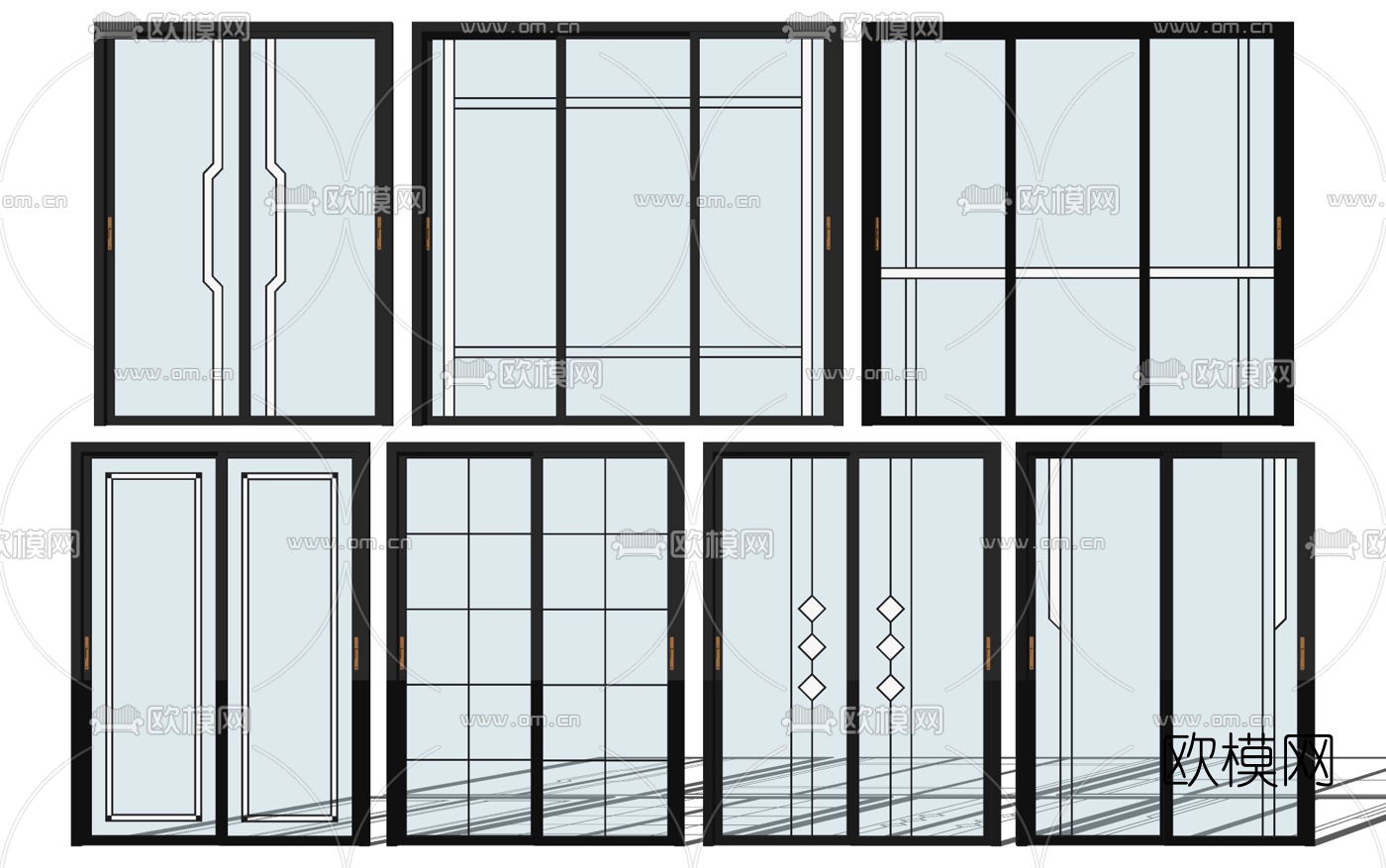 現代玻璃推拉門陽臺門su模型