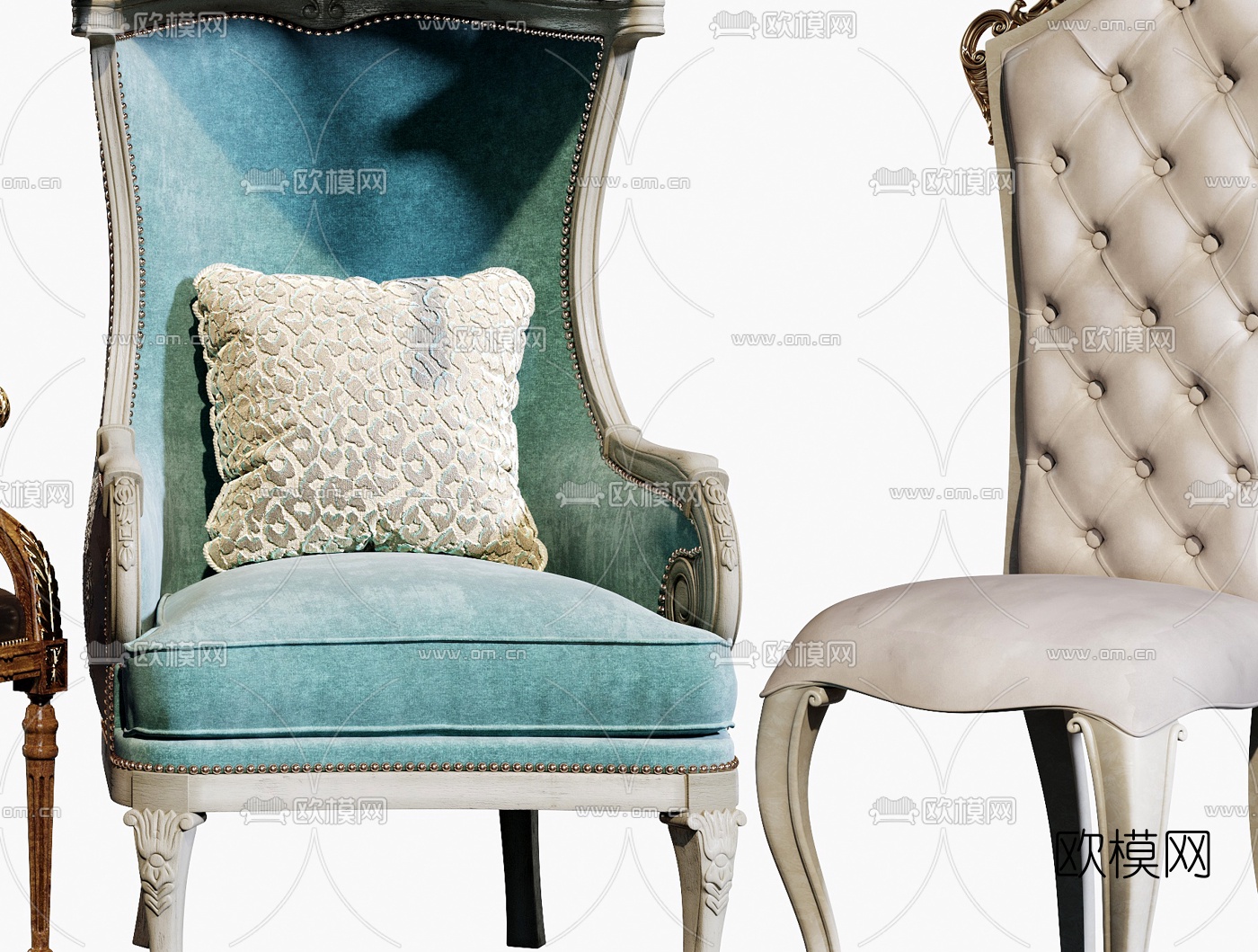 法式布艺皮革休闲椅3d模型下载（渲染图9）