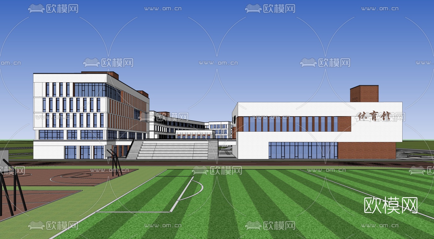 现代学校鸟瞰su模型