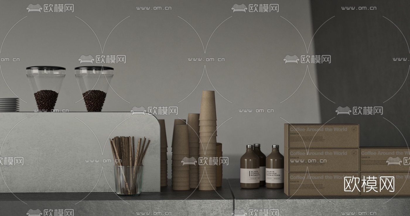 现代高级灰咖啡店3d模型