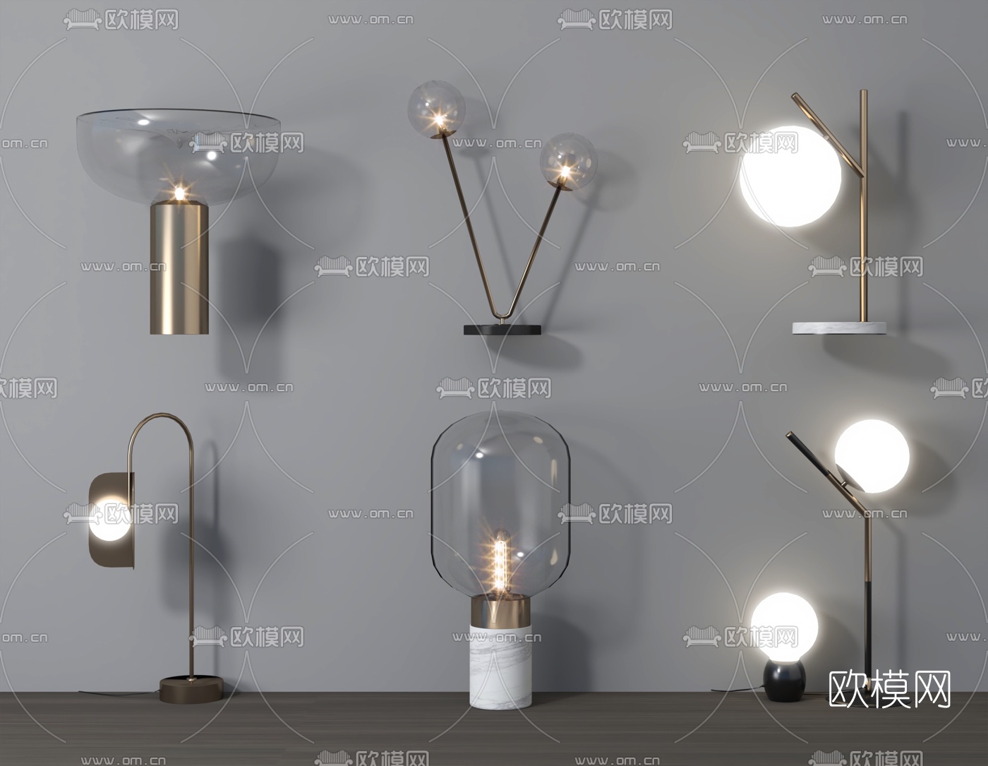 现代玻璃台灯su模型下载