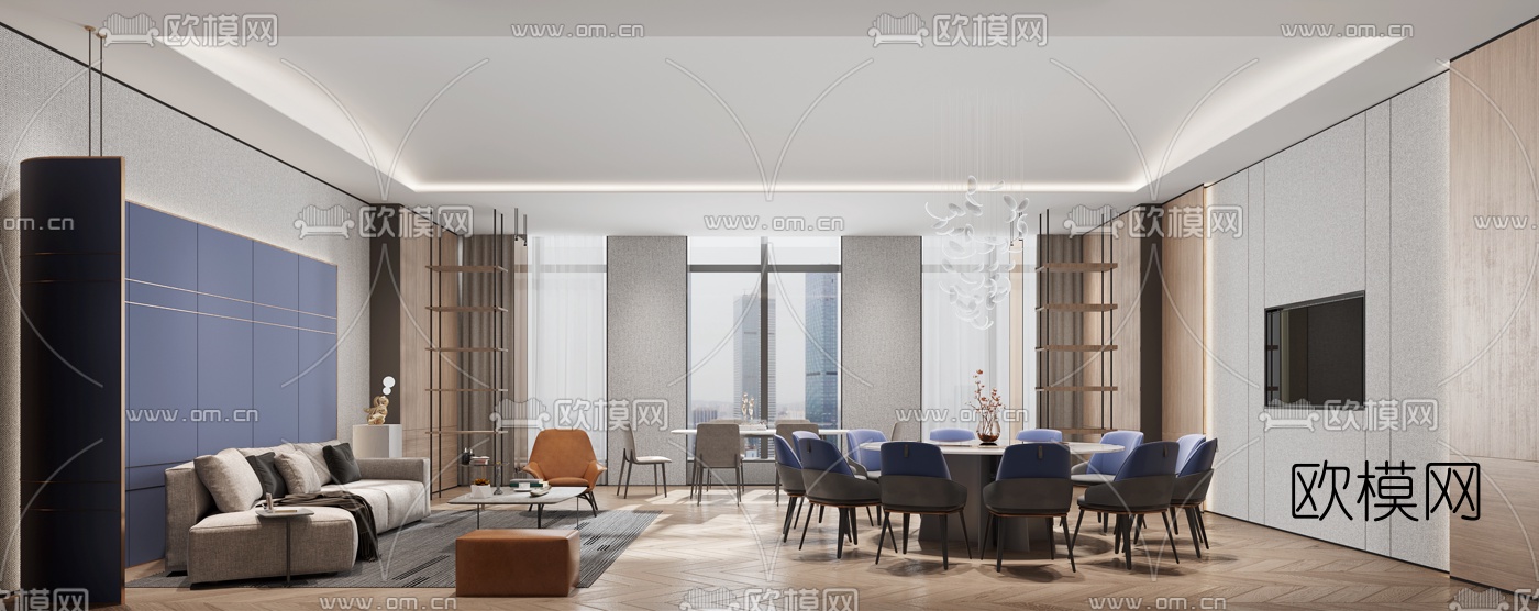 现代轻奢酒店餐厅包房3d模型
