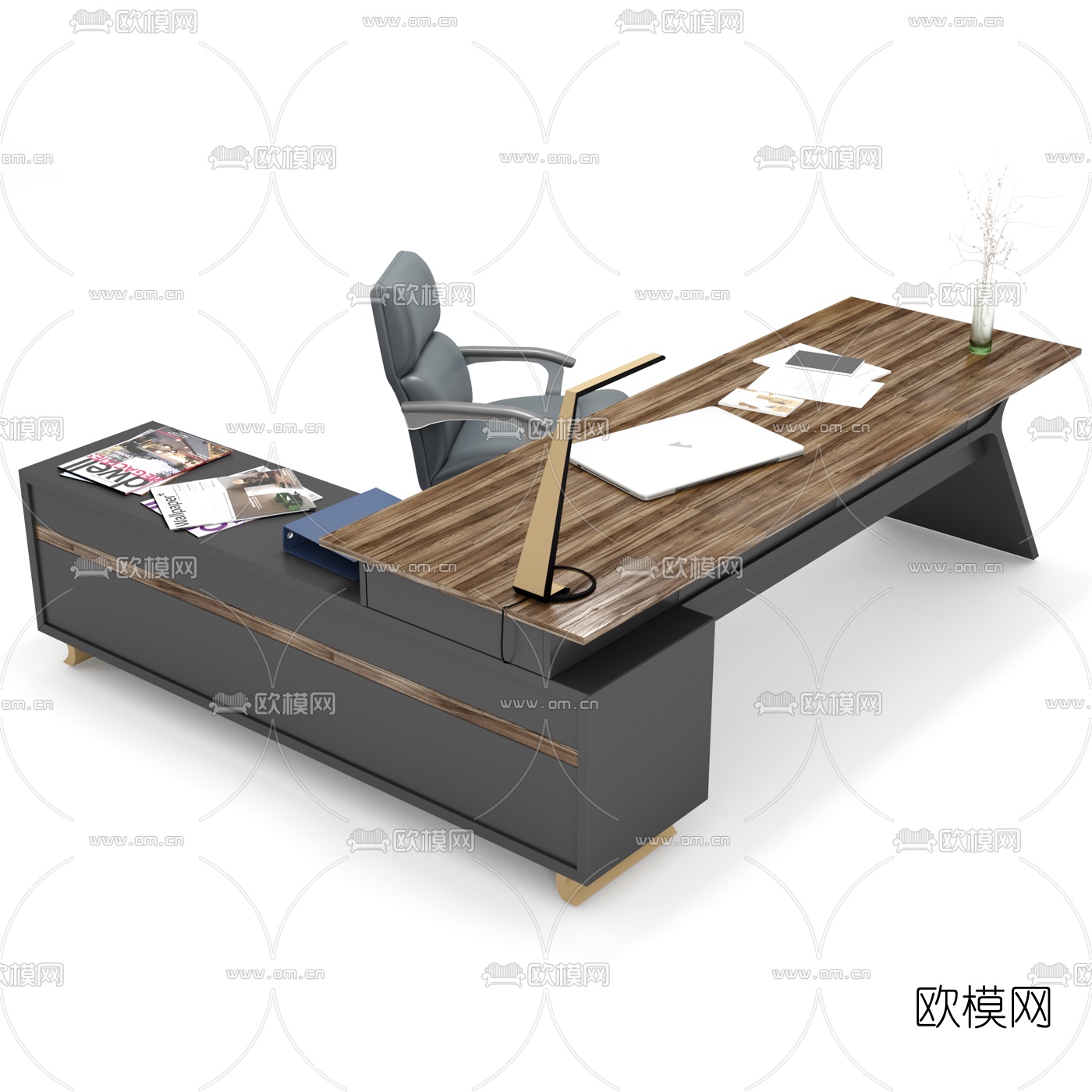 现代班台桌3d模型