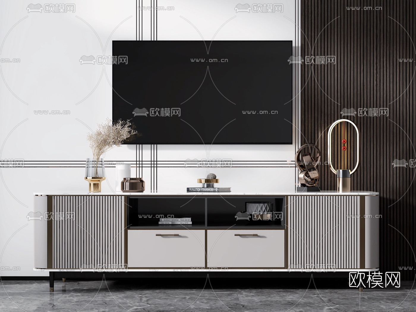 现代条纹电视柜3d模型下载