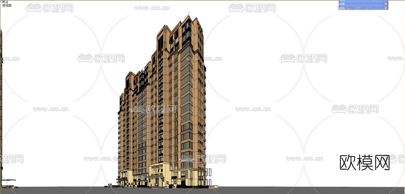 新古典小高层公寓楼su模型下载（渲染图2）