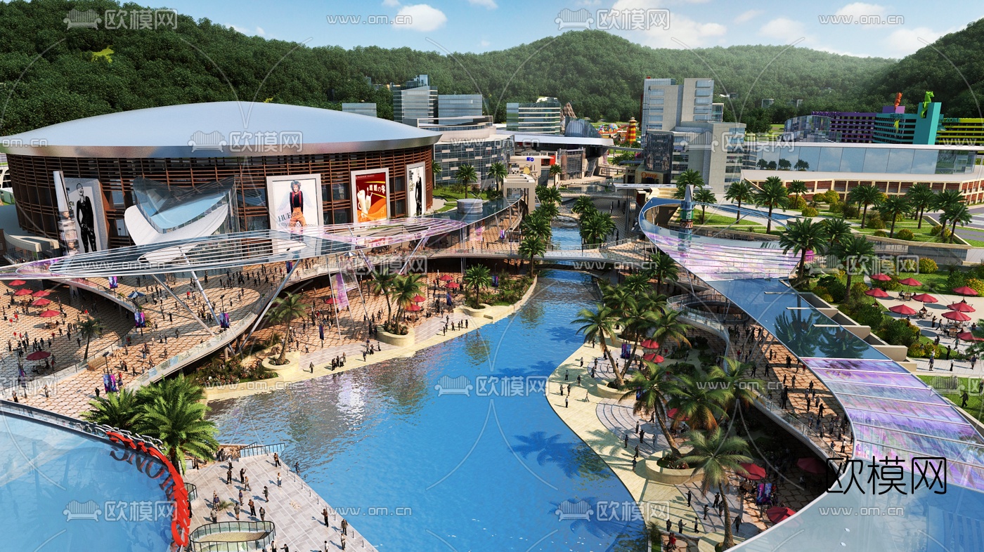 现代商业区景观3d模型下载