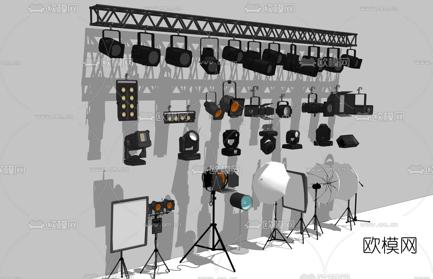 现代摄影棚舞台灯su模型下载（渲染图2）
