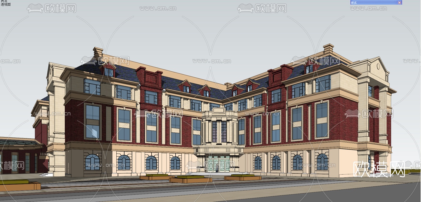 欧式幼儿园建筑外观su模型下载（渲染图4）