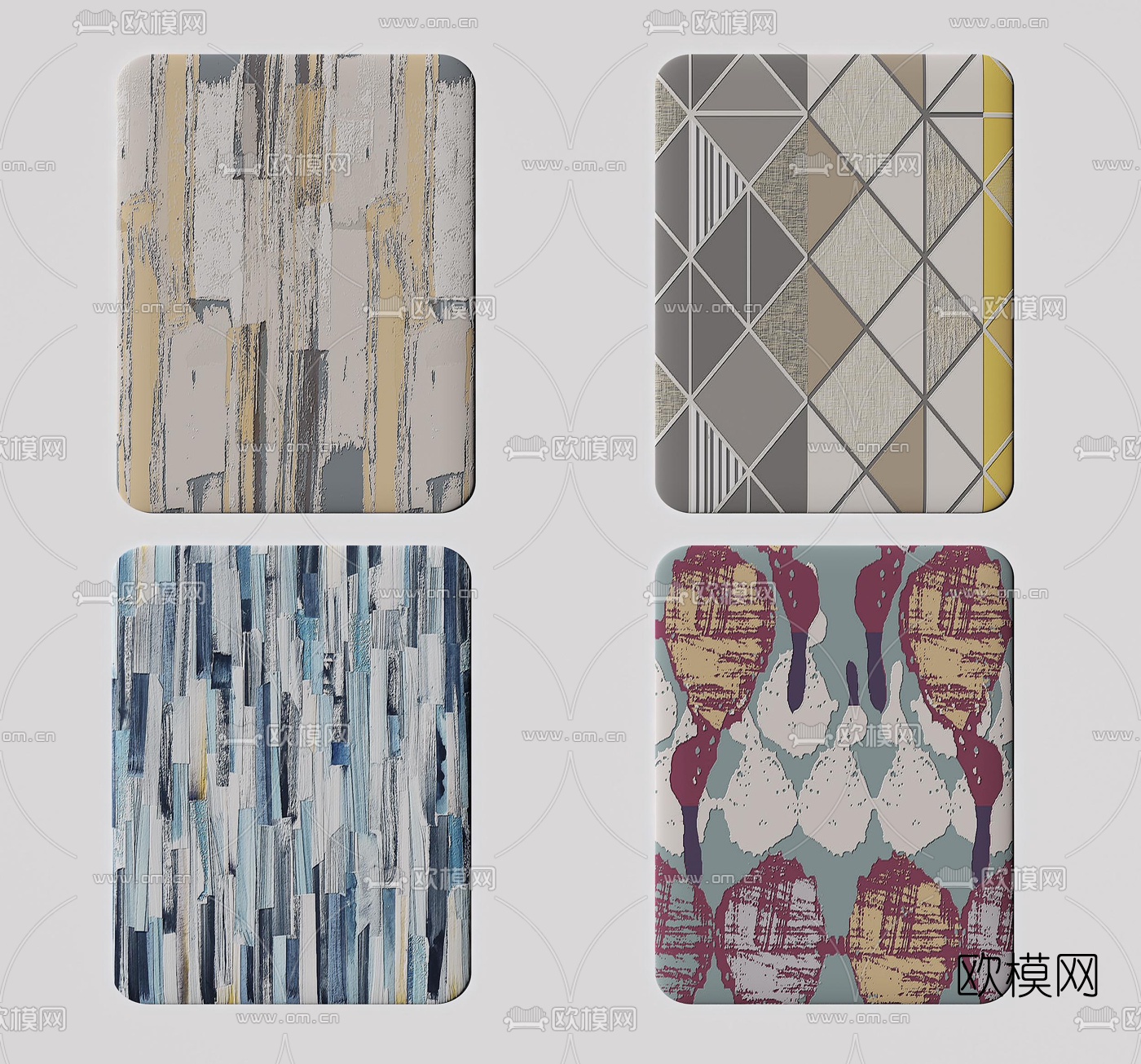 现代布艺地毯3d模型下载（渲染图1）