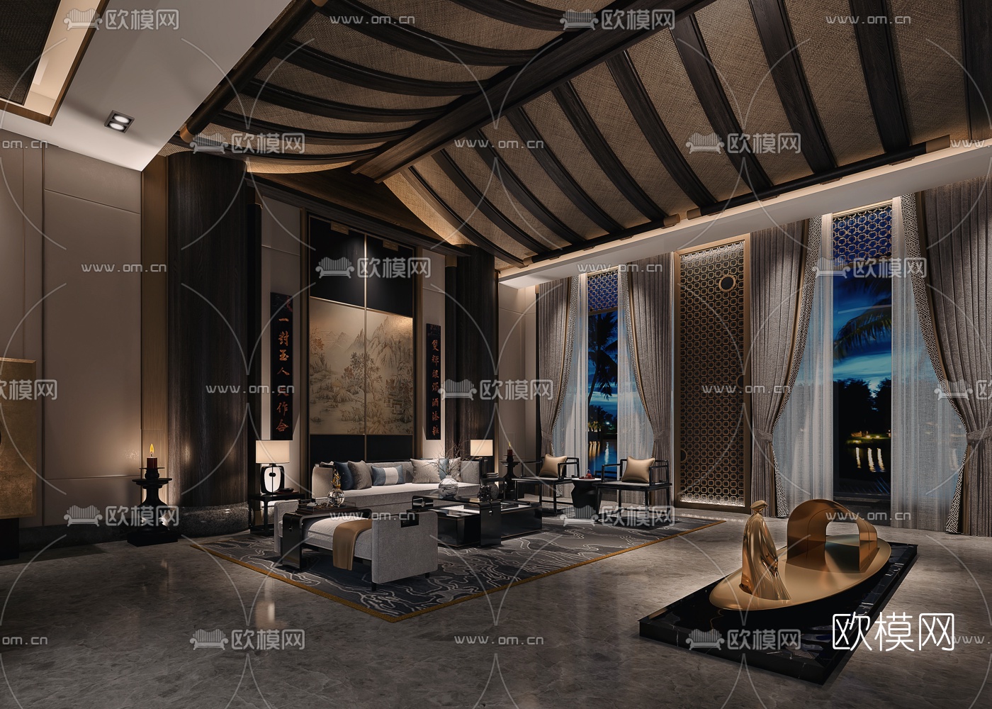 新中式轻奢酒店餐厅包房3d模型