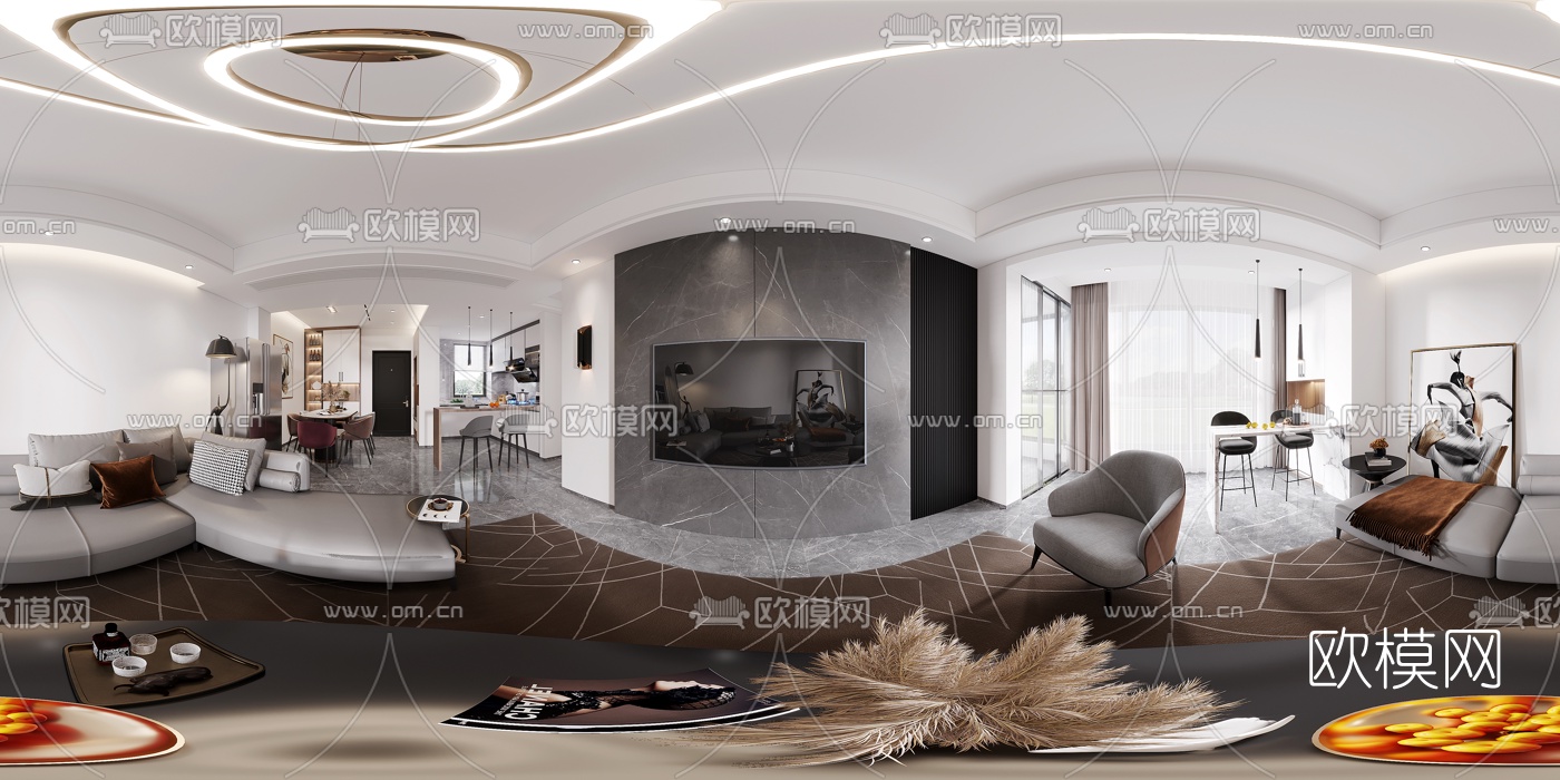 现代客餐厅CR全景3d模型
