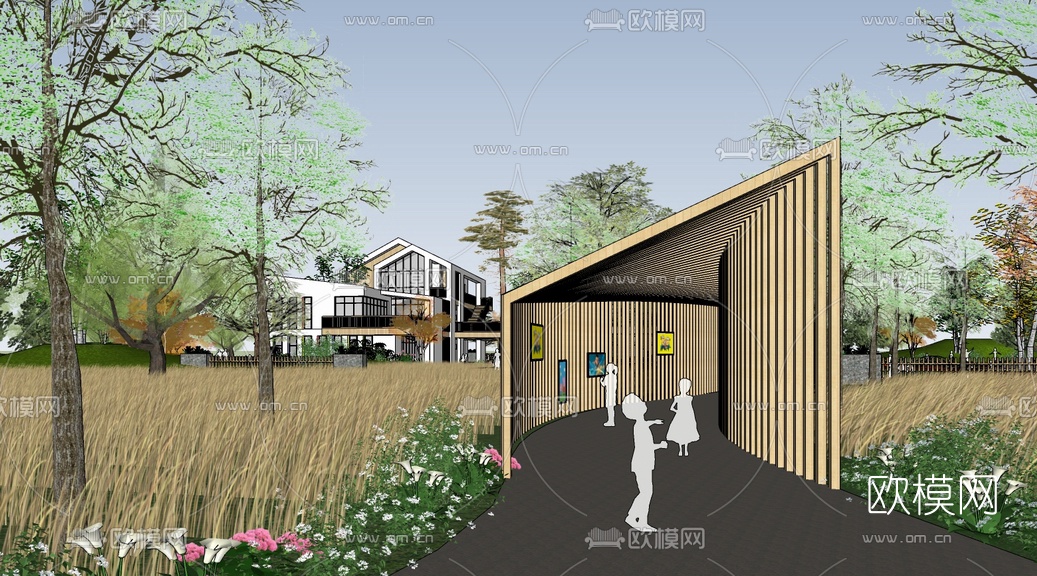 现代幼儿园建筑外观su模型下载（渲染图4）