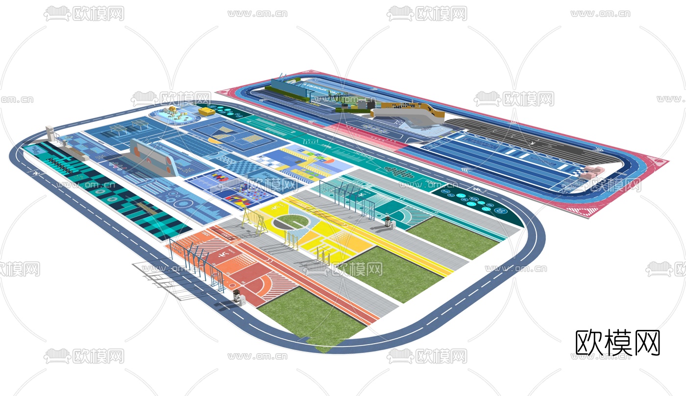 现代运动场地健身器材su模型下载（渲染图5）