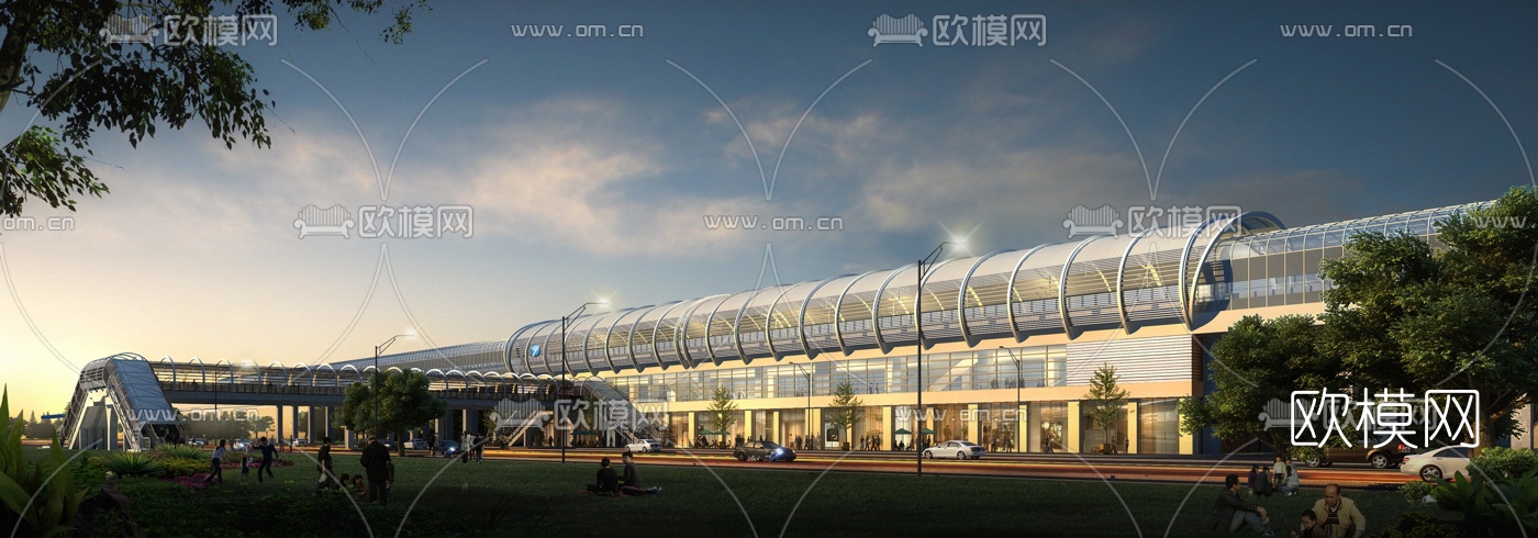 现代高铁站轻轨火车站台3d模型下载