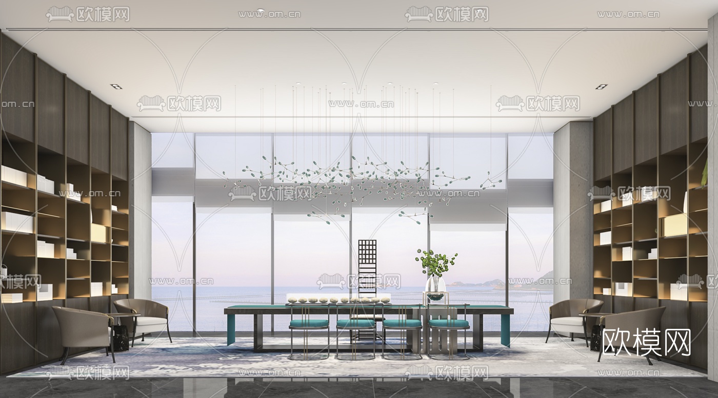 新中式会所茶室3d模型