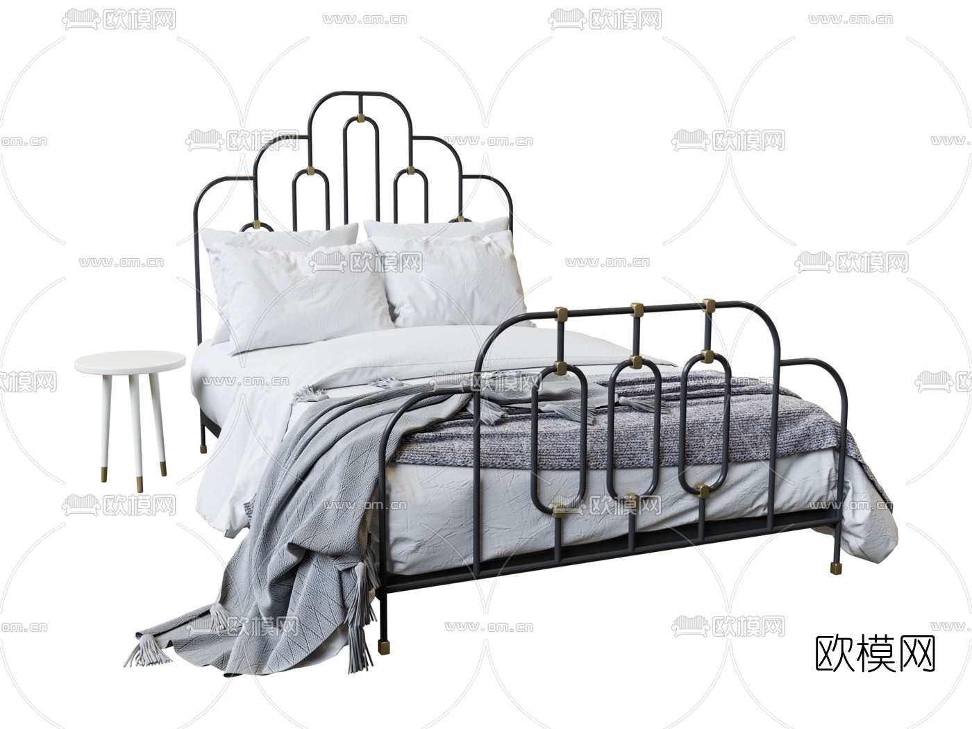 工业风铁艺双人床3d模型下载
