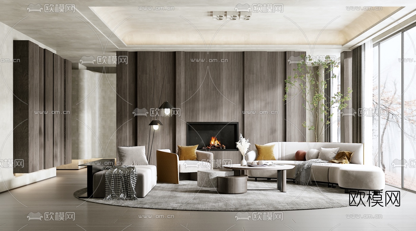 现代布艺弧形沙发组合3d模型下载