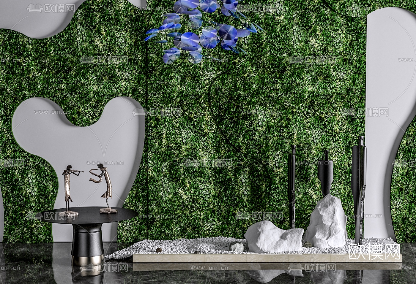 现代假山雕塑植物墙景观小品3d模型