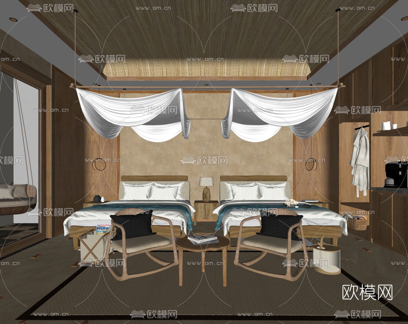 东南亚民宿客房su模型下载（渲染图2）