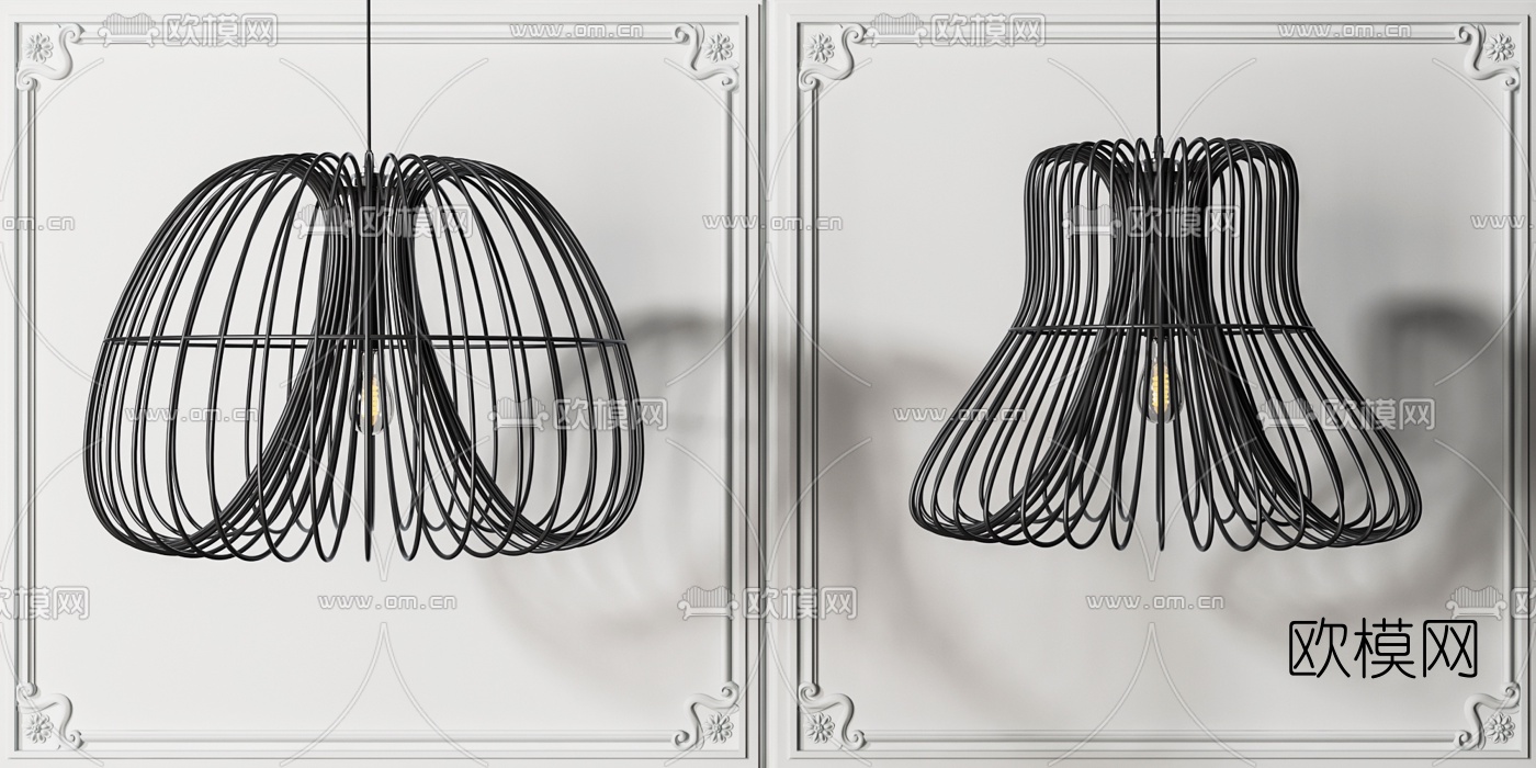 现代铁艺镂空吊灯组合3d模型