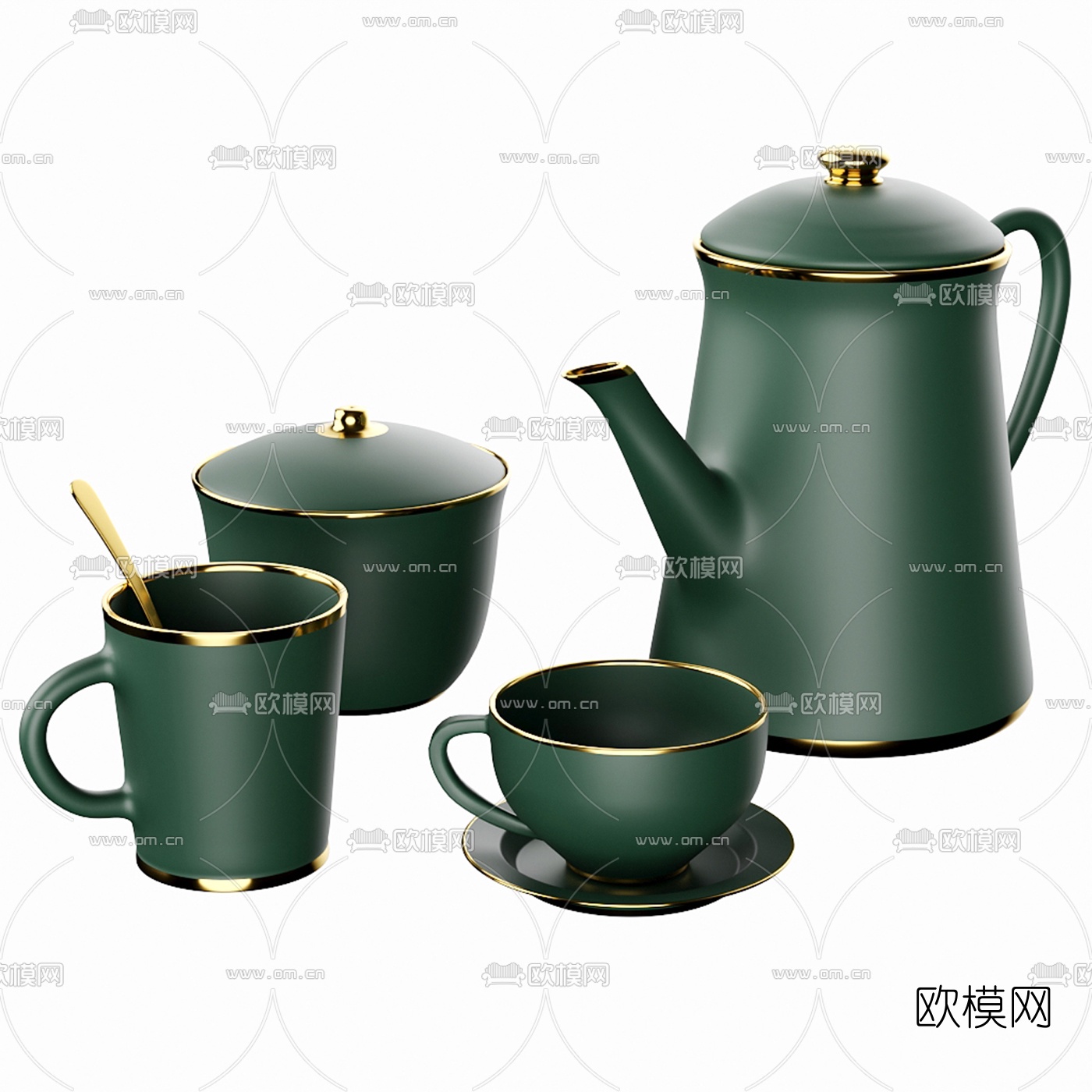 现代咖啡壶茶壶水杯3d模型下载（渲染图1）